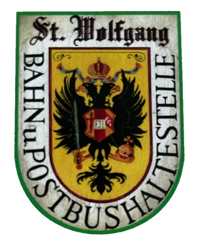 Nostalgie Holzschild St. Wolfgang Bahn & Postbushaltestelle Schild