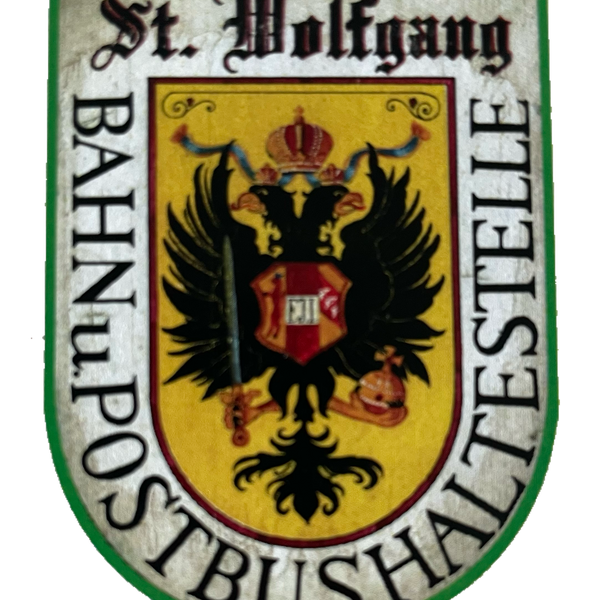 Nostalgie Holzschild St. Wolfgang Bahn & Postbushaltestelle Schild