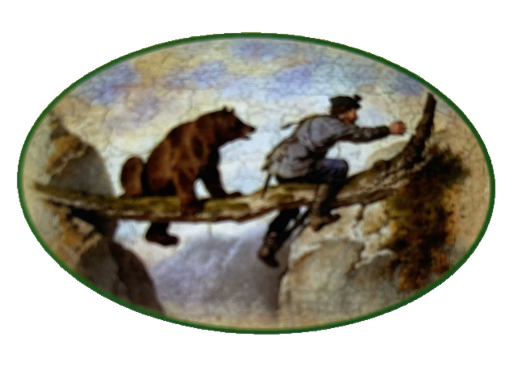 Nostalgie Holzschild Jäger Bär Jagd Jagen Braunbär Gewehr Natur Tier Schild