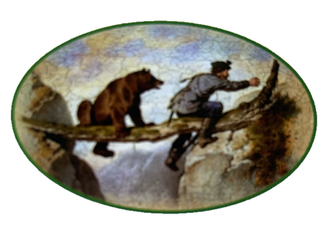 Nostalgie Holzschild Jäger Bär Jagd Jagen Braunbär Gewehr Natur Tier Schild