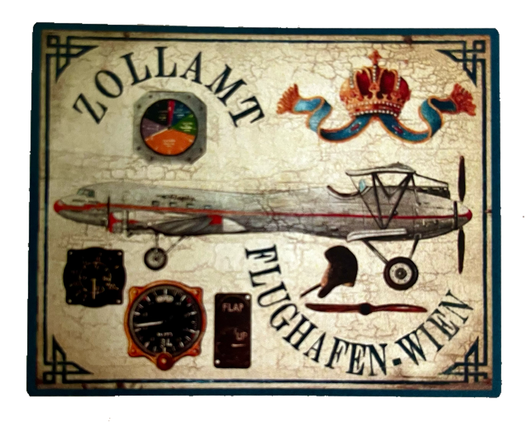 Nostalgie Holzschild Zollamt Flughafen Wien Flugzeug Schild