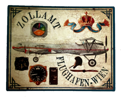 Nostalgie Holzschild Zollamt Flughafen Wien Flugzeug Schild