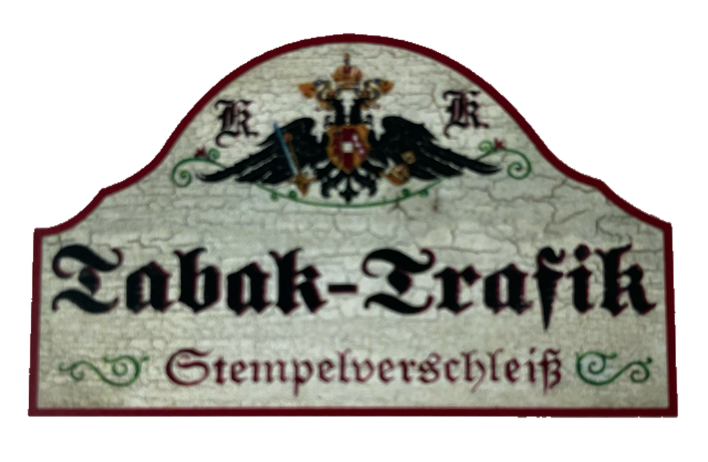 KuK Nostalgie Holzschild Tabak-Trafik Stempelverschleiß Kiosk Zigaretten Schild