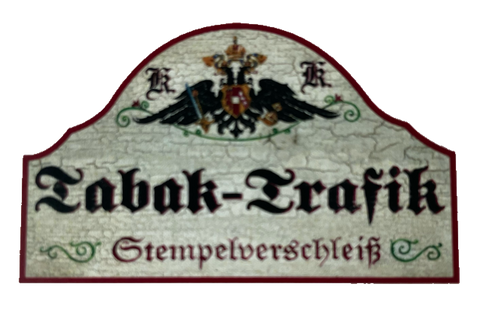 KuK Nostalgie Holzschild Tabak-Trafik Stempelverschleiß Kiosk Zigaretten Schild