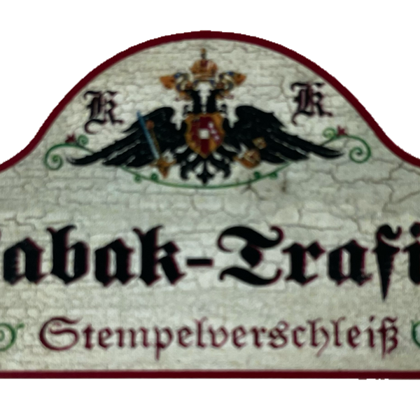 KuK Nostalgie Holzschild Tabak-Trafik Stempelverschleiß Kiosk Zigaretten Schild