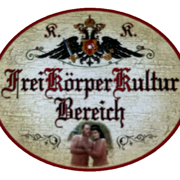 KuK Nostalgie Holzschild Frei Körper Kultur Bereich FKK Nackt Baden Schild