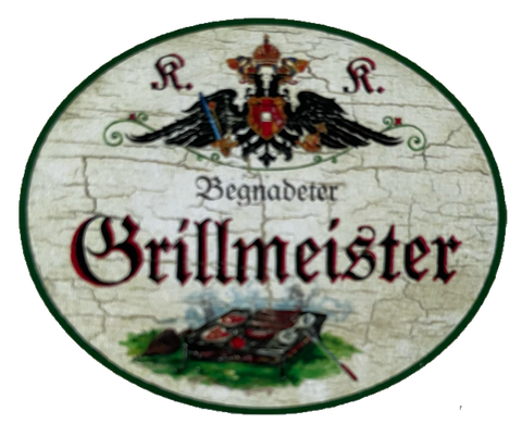 KuK Nostalgie Holzschild Begnadeter Grillmeister Grillen Grill BBQ Schild