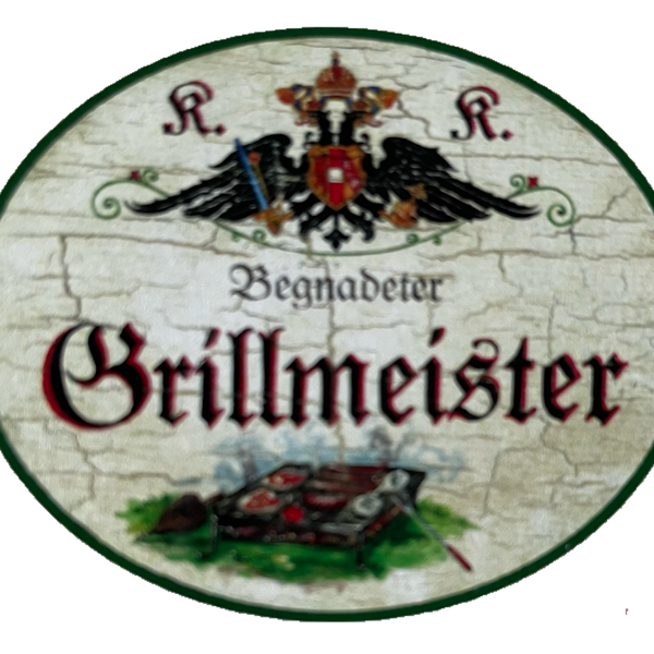 KuK Nostalgie Holzschild Begnadeter Grillmeister Grillen Grill BBQ Schild