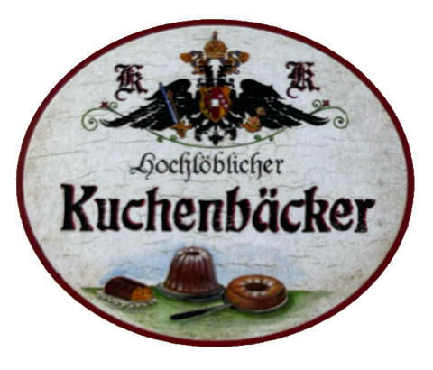 KuK Nostalgie Holzschild Hochlöblicher Kuchenbäcker Kuchen Backen Schild