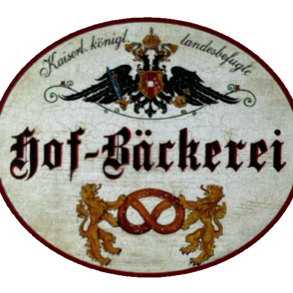 KuK Nostalgie Holzschild Landesbefugte Hof-Bäckerei Brezen Brot Bäckerei Schild