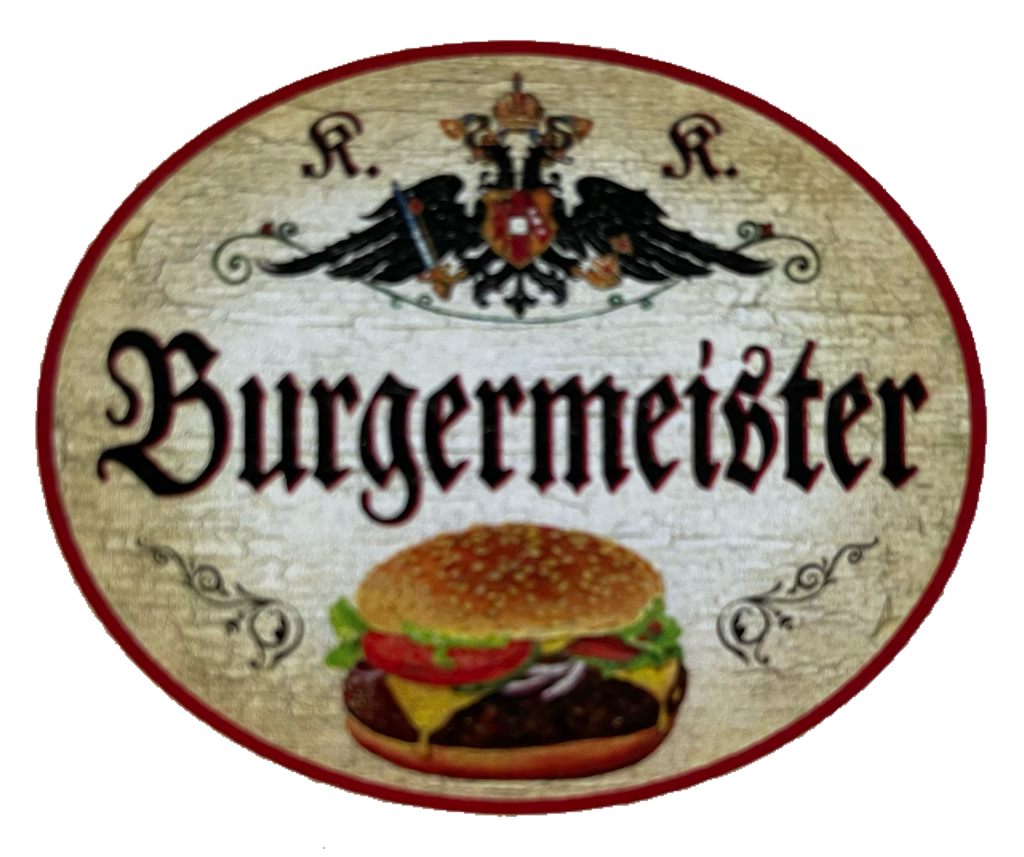 KuK Nostalgie Holzschild Burgermeister Hamburger Fast Food Burger Essen Schild
