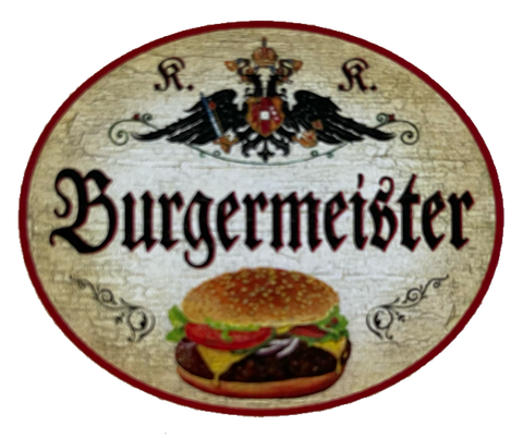KuK Nostalgie Holzschild Burgermeister Hamburger Fast Food Burger Essen Schild
