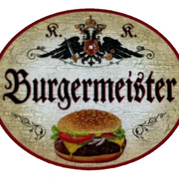 KuK Nostalgie Holzschild Burgermeister Hamburger Fast Food Burger Essen Schild