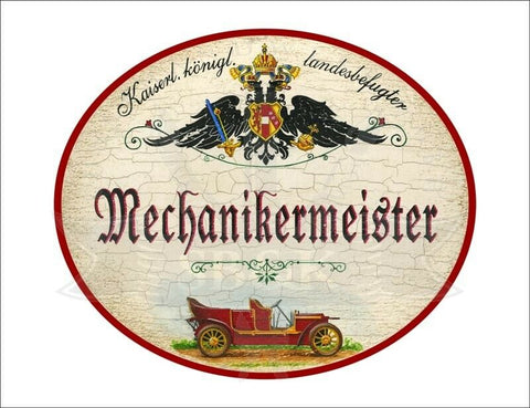 KuK Nostalgie Holzschild - Landesbefugter Mechanikermeister - Auto Oldtimer TH