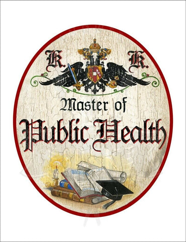 KuK Nostalgie Holzschild - Master of Public Health - Bücher Studentenhut TH