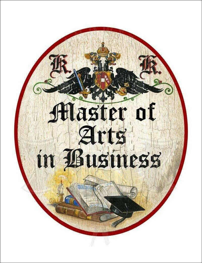 Kuk nostalgie holzschild - master of arts in business - bücher studentenhut th