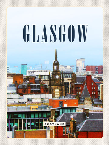 Schild Glasgow Scotland Schottland Stadt Blick 12x18 20x30 30x40 Blech od. Holz
