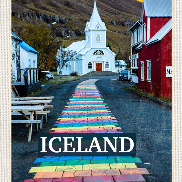 Schild Iceland Island Seydisfjordur Kirche 12x18 20x30 30x40 Blech od. Holz