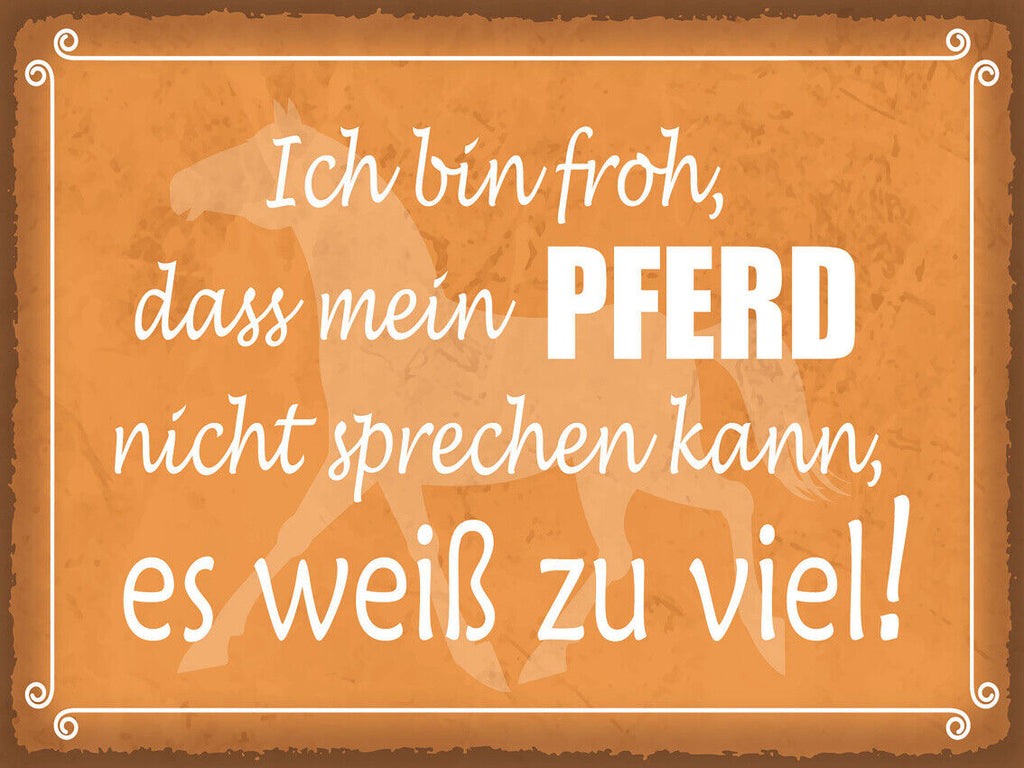 Schild Ich Bin Froh Mein Pferd Nicht Sprechen Kann 12x18 20x30 30x40 Blech/Holz