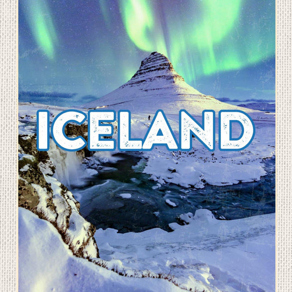 Schild Iceland Island Nordlicht Aurora Borealis 12x18 20x30 30x40 Blech od. Holz
