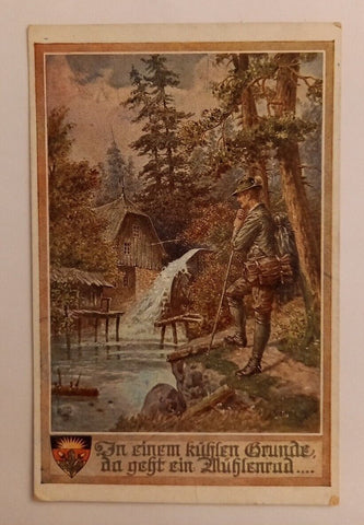 Künstlerkarte Jäger und Mühlenrad 600667A gr