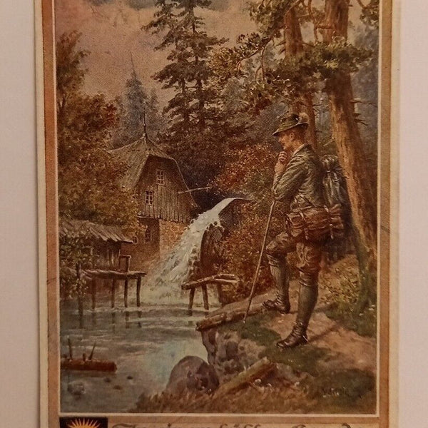 Künstlerkarte Jäger und Mühlenrad 600667A gr