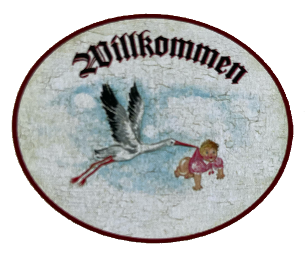 Nostalgie Holzschild Willkommen Storch Baby Geburt Kind Neugeborenes Schild