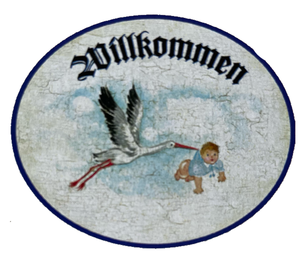 Nostalgie Holzschild Willkommen Storch Baby Geburt Kind Neugeborenes Schild