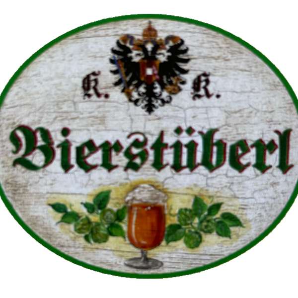 KuK Nostalgie Holzschild Bierstüberl Alkohol Wirt Wirtshaus Bier Glas Schild