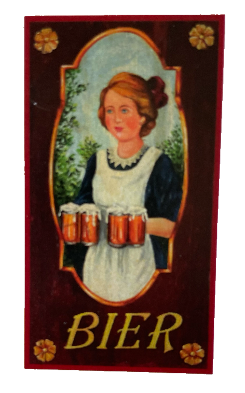 Nostalgie Holzschild Bier Alkohol Wirt Wirtshaus Frau Kellnerin Glas Schild