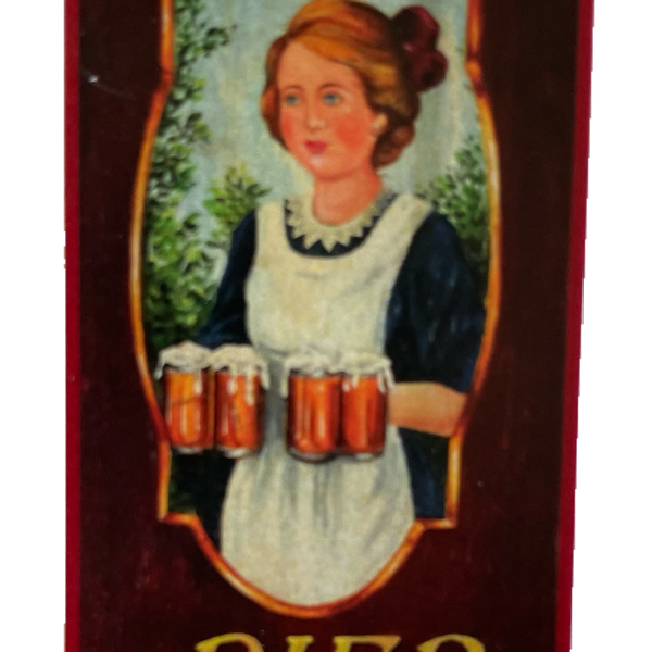 Nostalgie Holzschild Bier Alkohol Wirt Wirtshaus Frau Kellnerin Glas Schild