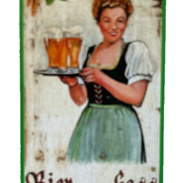 Nostalgie Holzschild Bier Vom Fass Alkohol Kellnerin Wirt Wirtshaus Schild