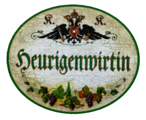 KuK Nostalgie Holzschild Heurigenwirtin Wirtshaus Wein Alkohol Wirtin Schild