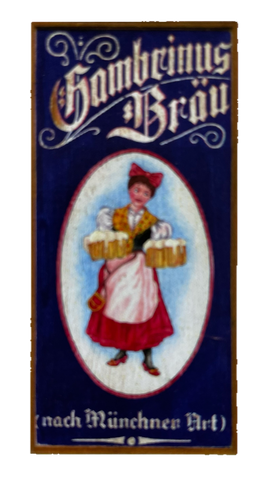 Nostalgie Holzschild Gambrinus Bräu Bier Brauerei Alkohol Fass Schild