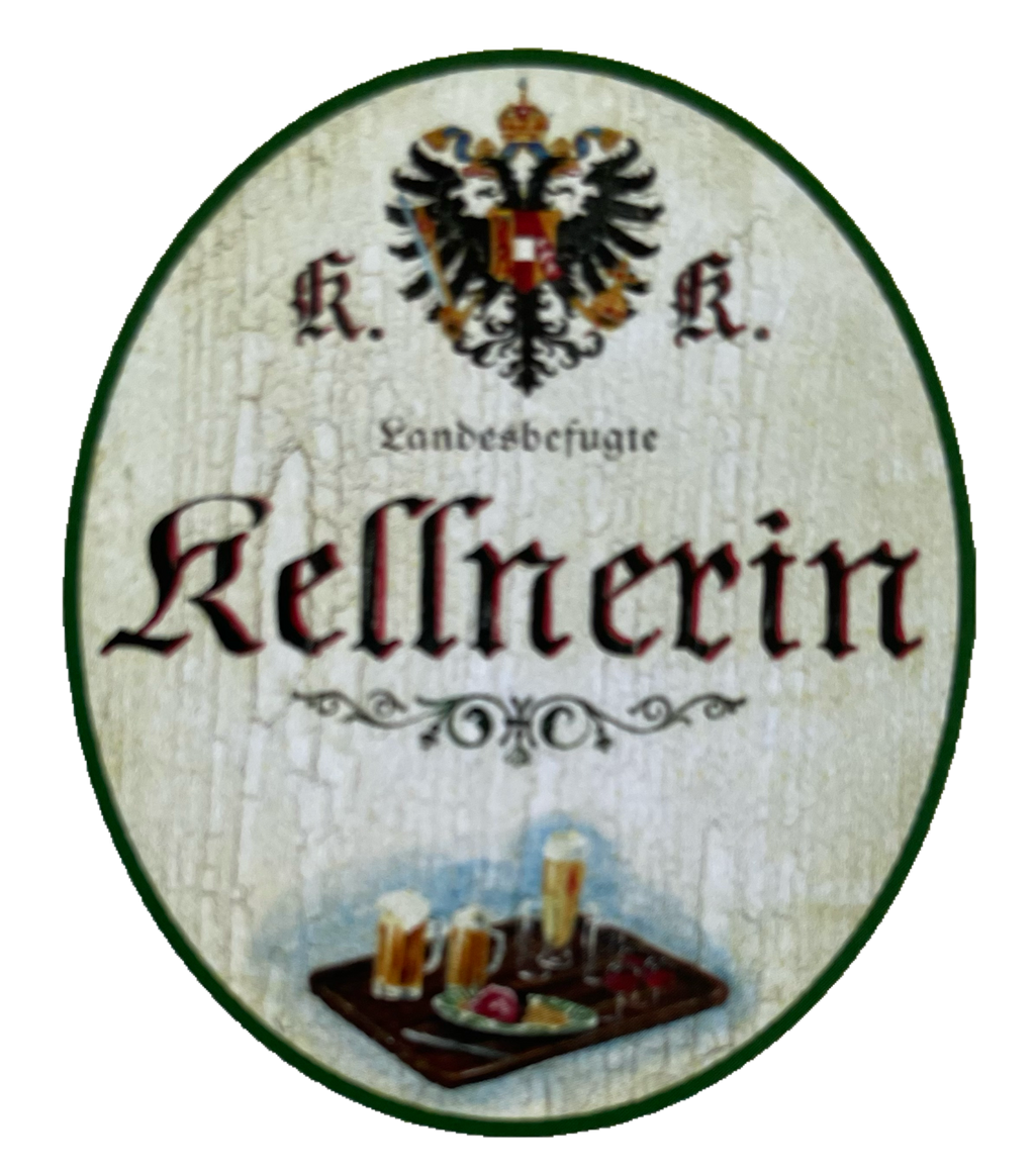 KuK Nostalgie Holzschild Landesbefugte Kellnerin Wirt Bier Café Gast Schild