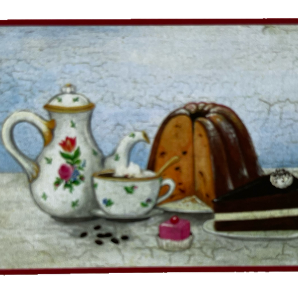 Nostalgie Holzschild Kuchen Torte Kaffee Tee Tasse Kanne Mehlspeise Café Schild