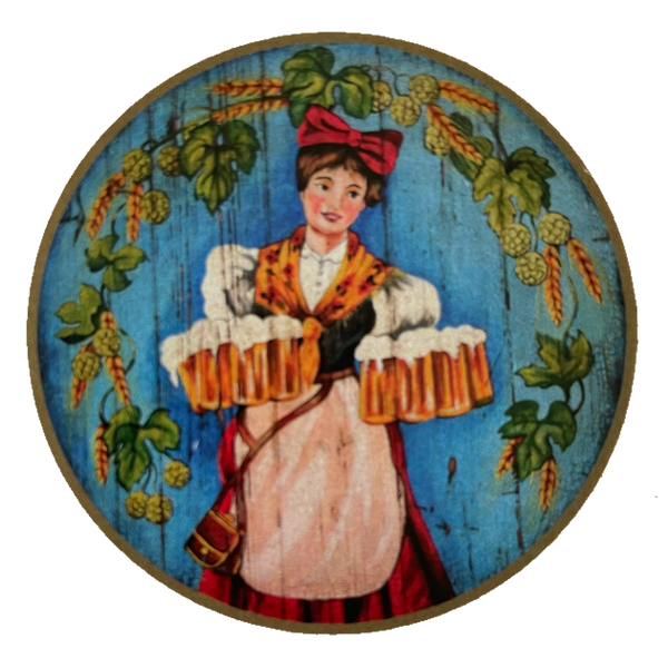 Nostalgie Holzschild Bier Alkohol Wirt Wirtshaus Glas Frau Kellnerin Schild