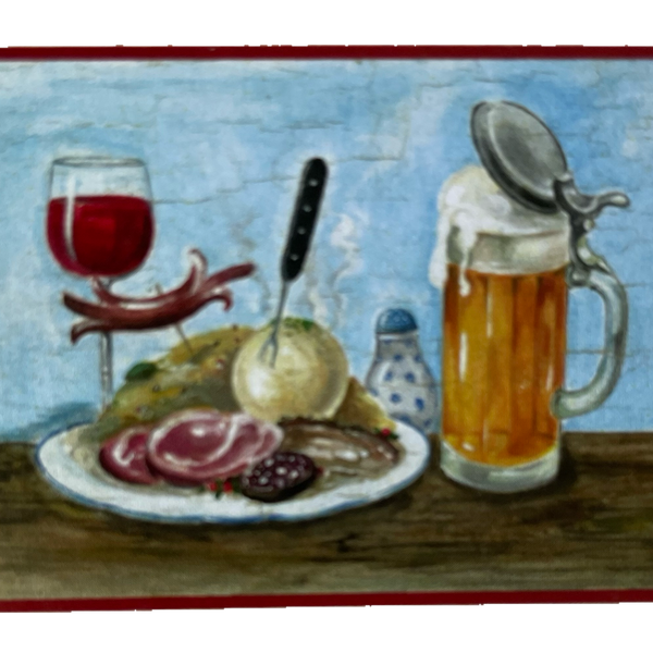 Nostalgie Holzschild Essen Bier Wein Alkohol Wirt Wirtshaus Gasthaus Menü Schild