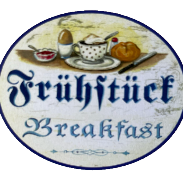 Nostalgie Holzschild Frühstück Breakfast Frühstücken Hotel Gäste Café Schild