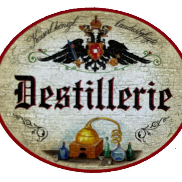 KuK Nostalgie Holzschild Landesbefugte Destillerie Alkohol Spirituosen Schild