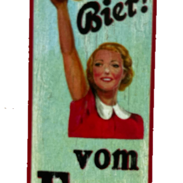 Nostalgie Holzschild Hurra Bier Vom Fass Alkohol Glas Kellnerin Frau Schild