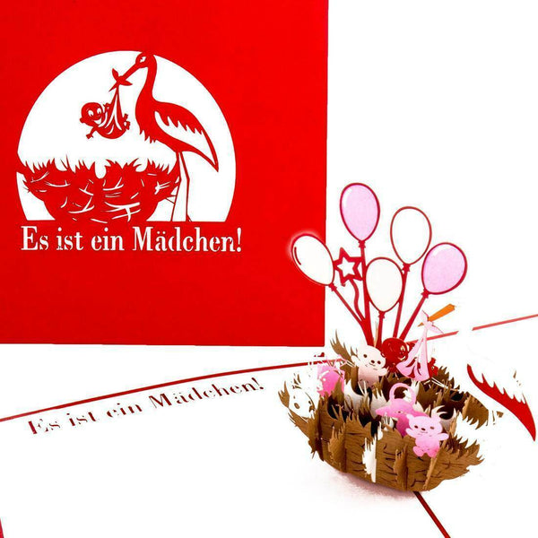 3D Pop Up Glückwunschkarte "Es ist ein Mädchen" Geburt 50029