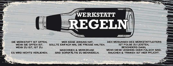Schild werkstatt regeln offen zu verliehen ahnung werkzeuge 27x10 blech od.holz