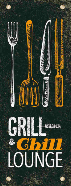 Schild grill & chill lounge grillen entspannen erholung bbq 27x10 blech od.holz