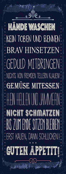 Schild guten appetit hände waschen nicht schmatzen kauen 27x10 blech od.holz
