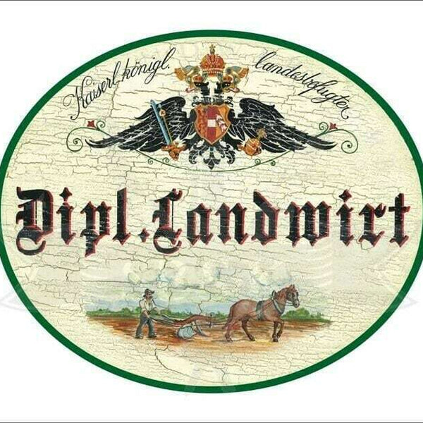 Kuk nostalgie holzschild - landesbefugter dipl. landwirt - pferd aussaat th