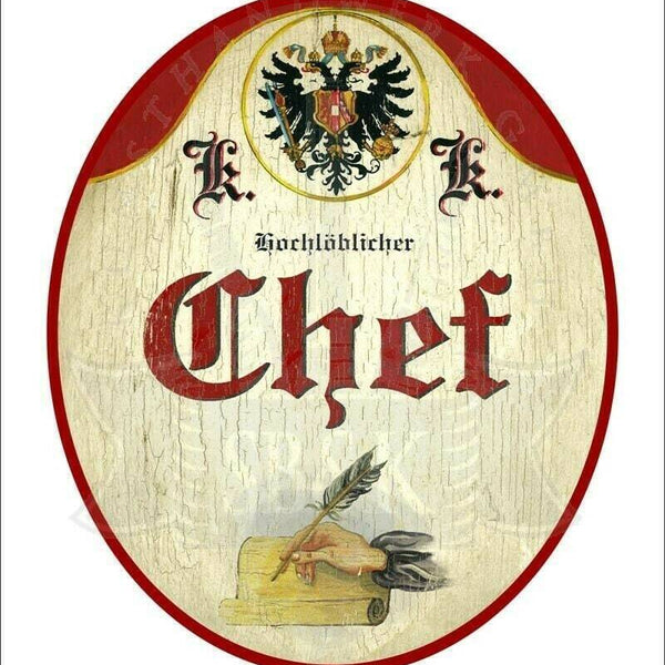 Kuk nostalgie holzschild - hochlöblicher chef - hand papier feder th