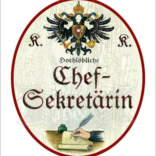 Kuk nostalgie holzschild - hochlöbliche chef-sekretärin - hand feder papier th