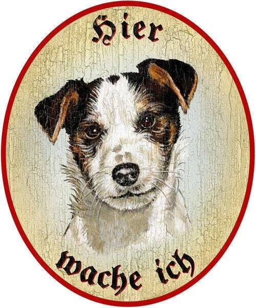 Kuk nostalgie holzschild "hier wache ich" jack russel terrier hund
