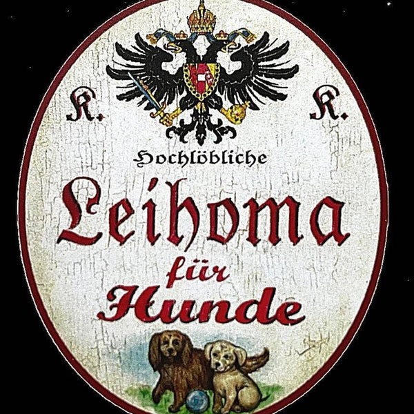 Kuk nostalgie holzschild "hochlöbliche leihoma für hunde" hundewelpen ball